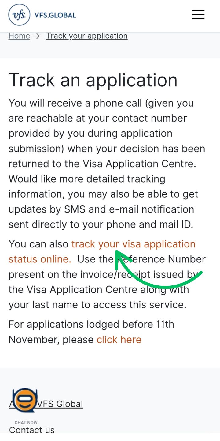 your visa application status online লেখায় ক্লিক করুন